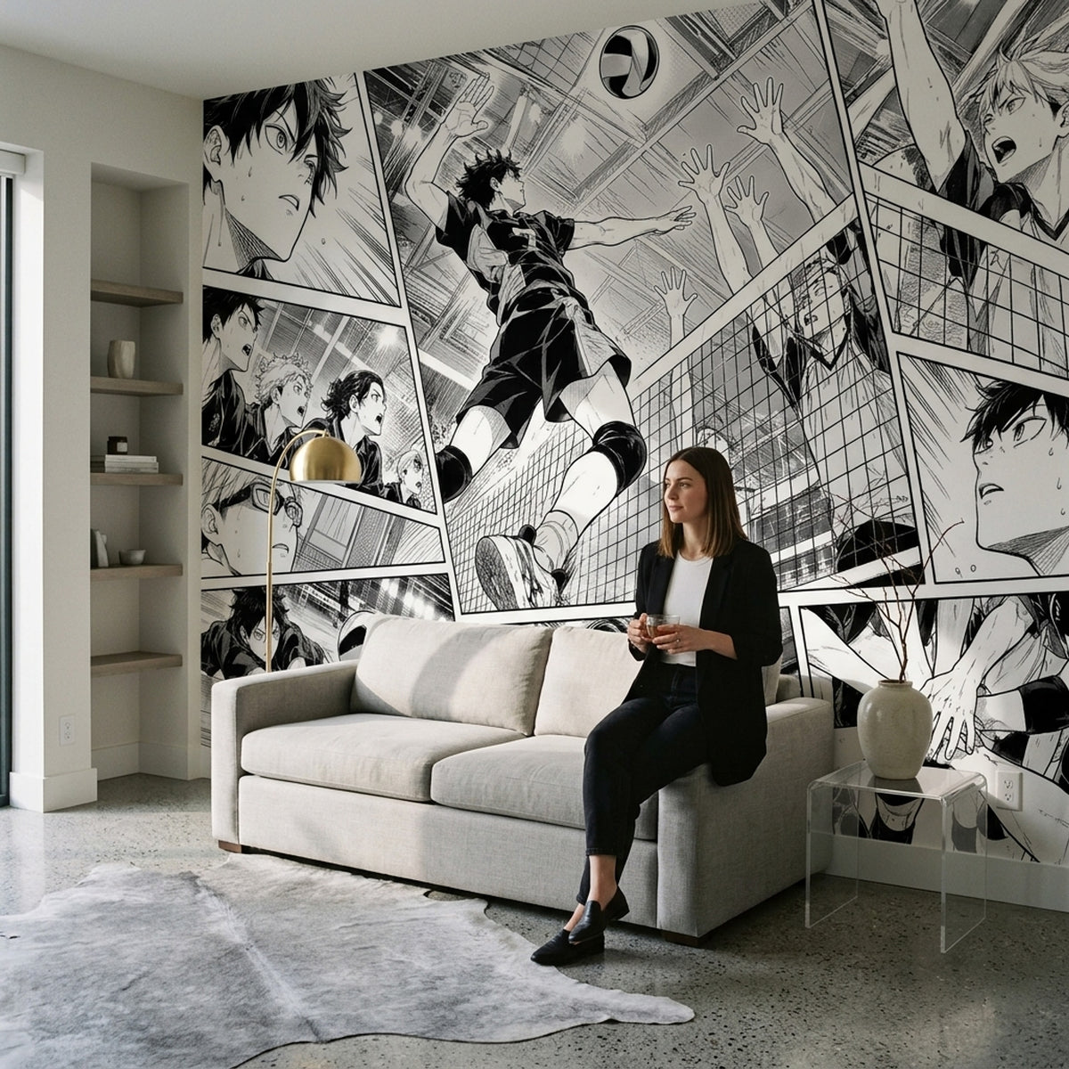 Manga Volleyball Match Wallpaper Black And White Sports Wall Mural
