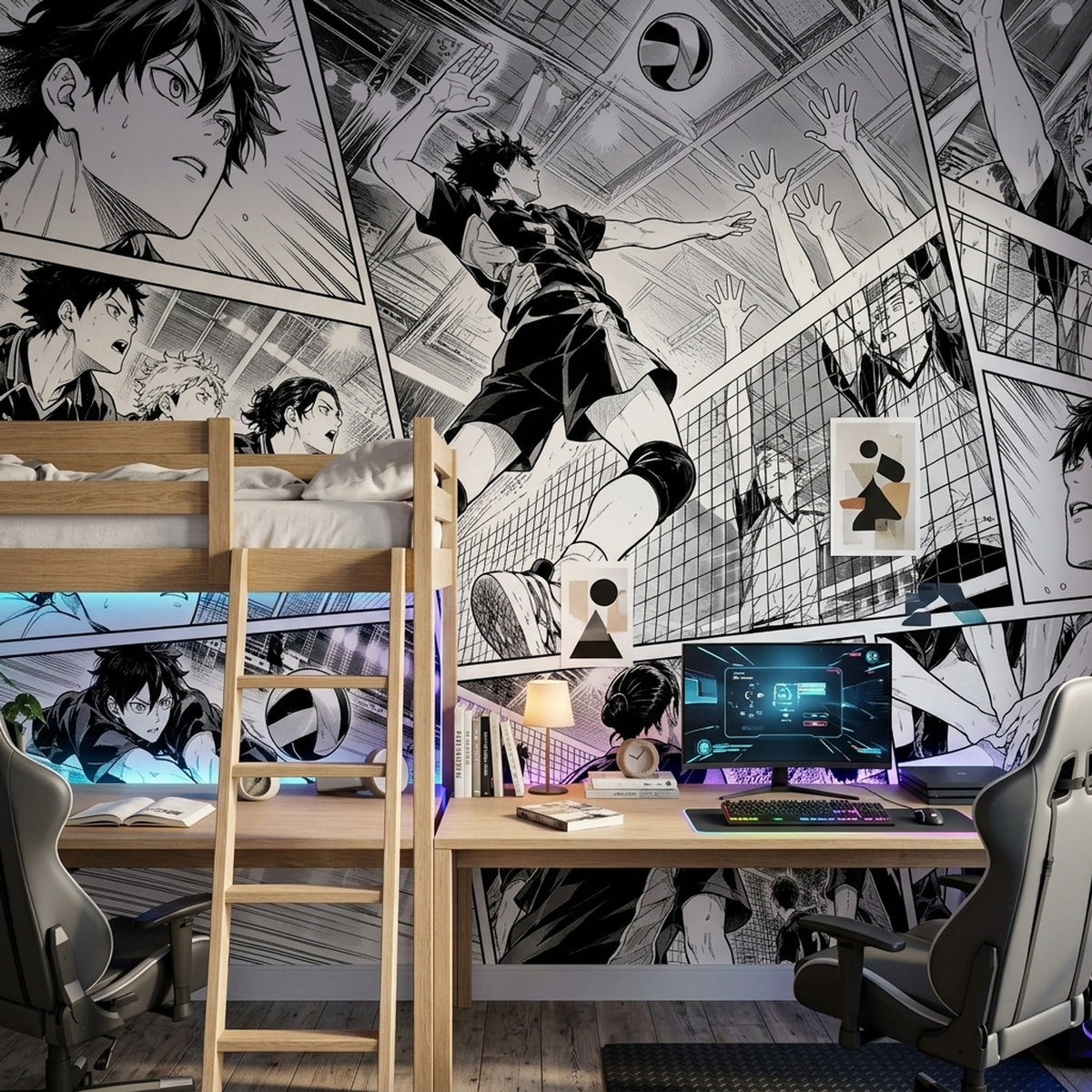Manga Volleyball Match Wallpaper Black And White Sports Wall Mural