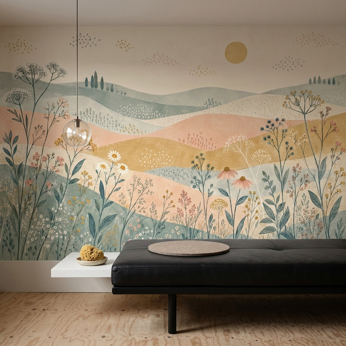 Wildflower Meadow Wallpaper Pastoral Landscape Wall Mural
