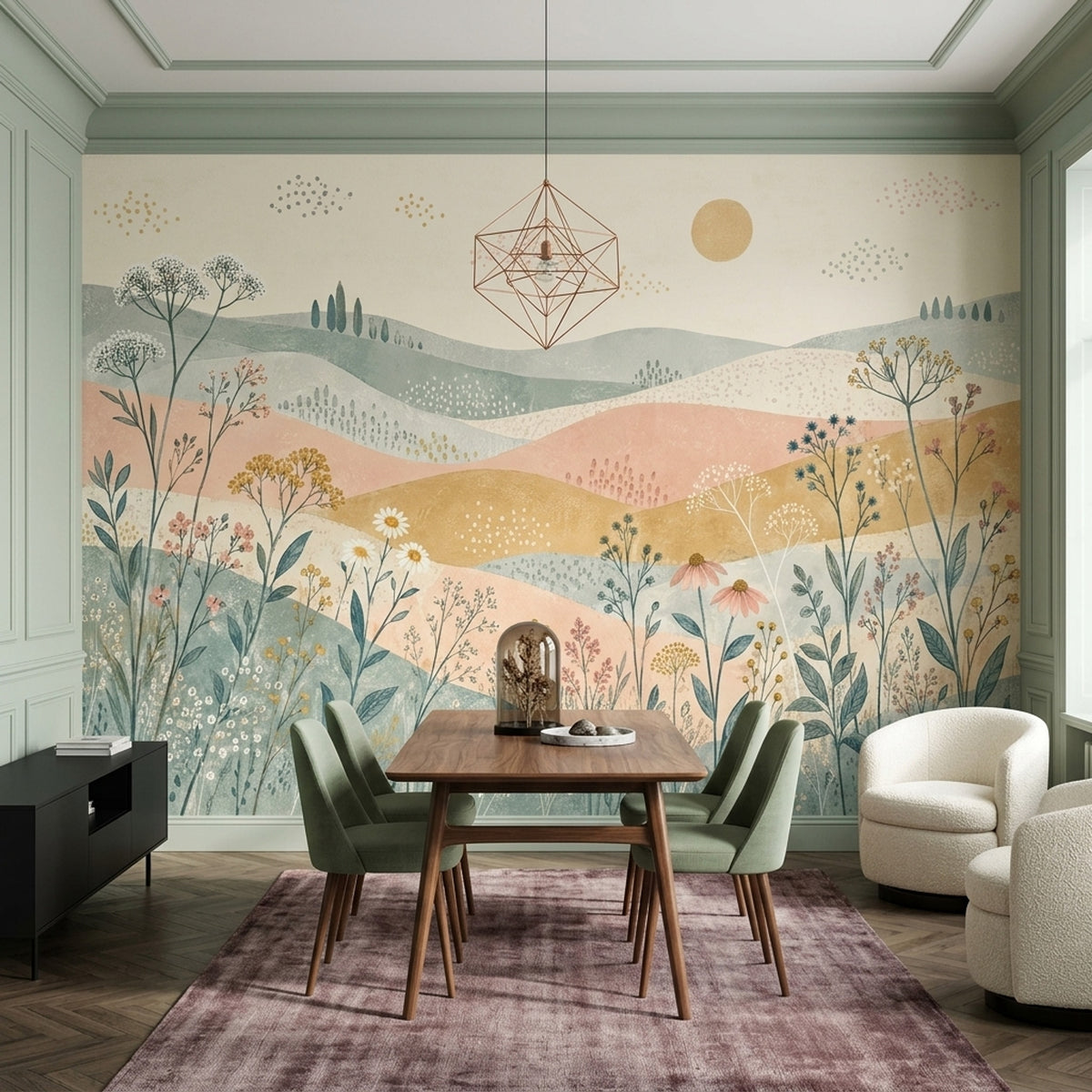 Wildflower Meadow Wallpaper Pastoral Landscape Wall Mural