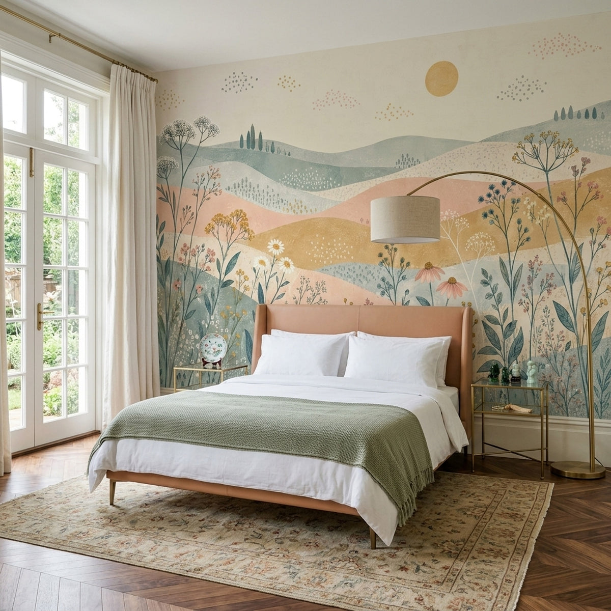Wildflower Meadow Wallpaper Pastoral Landscape Wall Mural