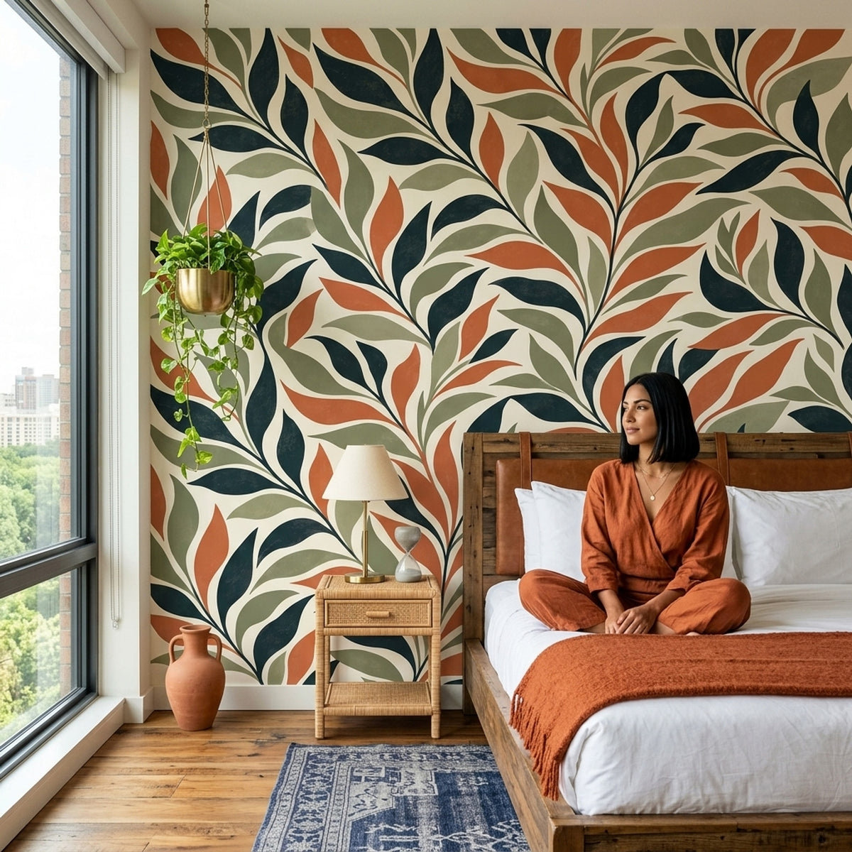 Stylized Botanical Leaves Wallpaper Retro Vines Wall Mural