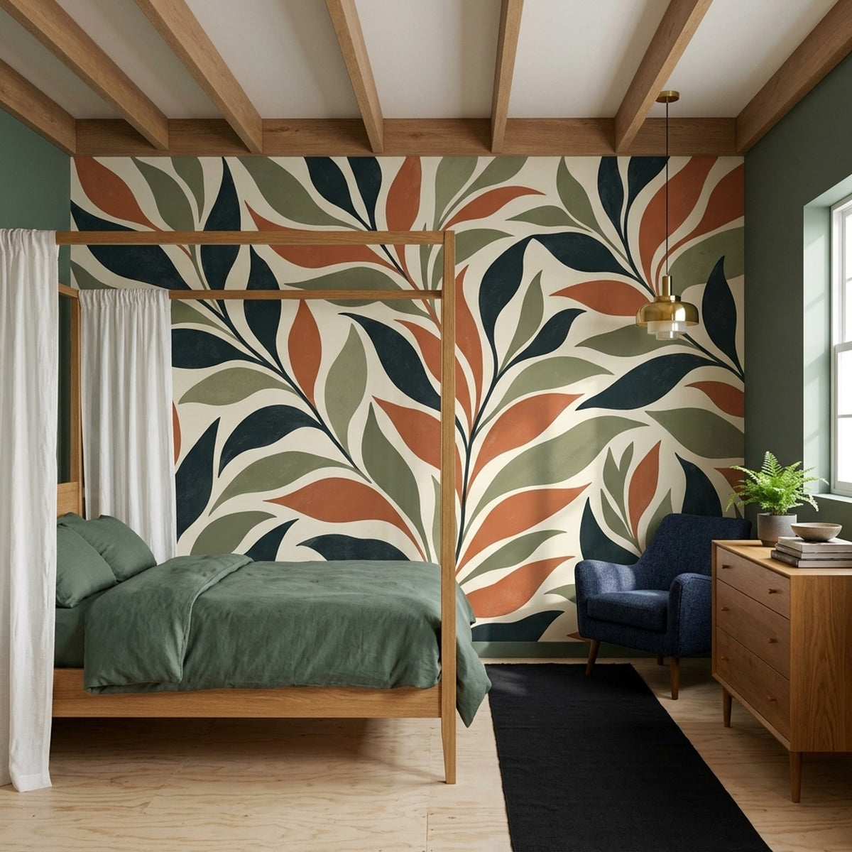 Stylized Botanical Leaves Wallpaper Retro Vines Wall Mural