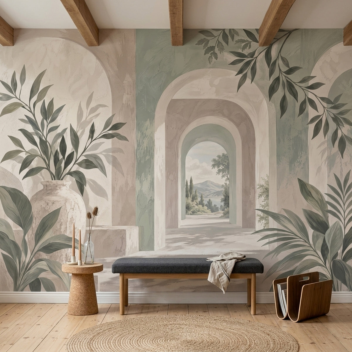 Mediterranean Arched Corridor Wallpaper Tuscan Villa Wall Mural