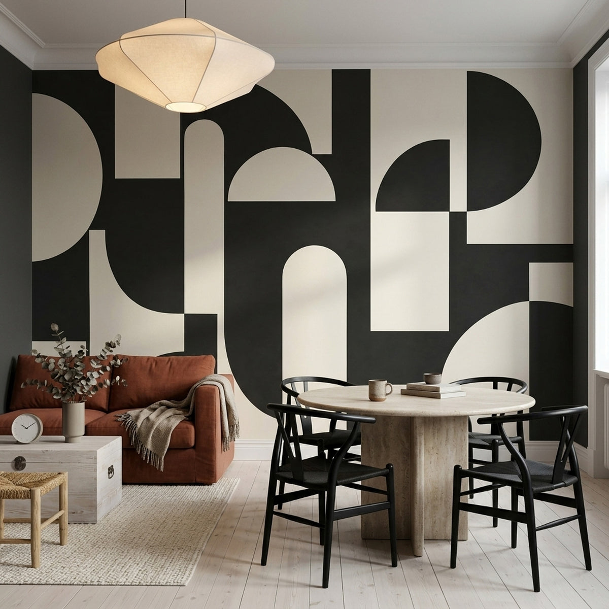 Geometric Arches Wallpaper Black And Cream Wall Mural