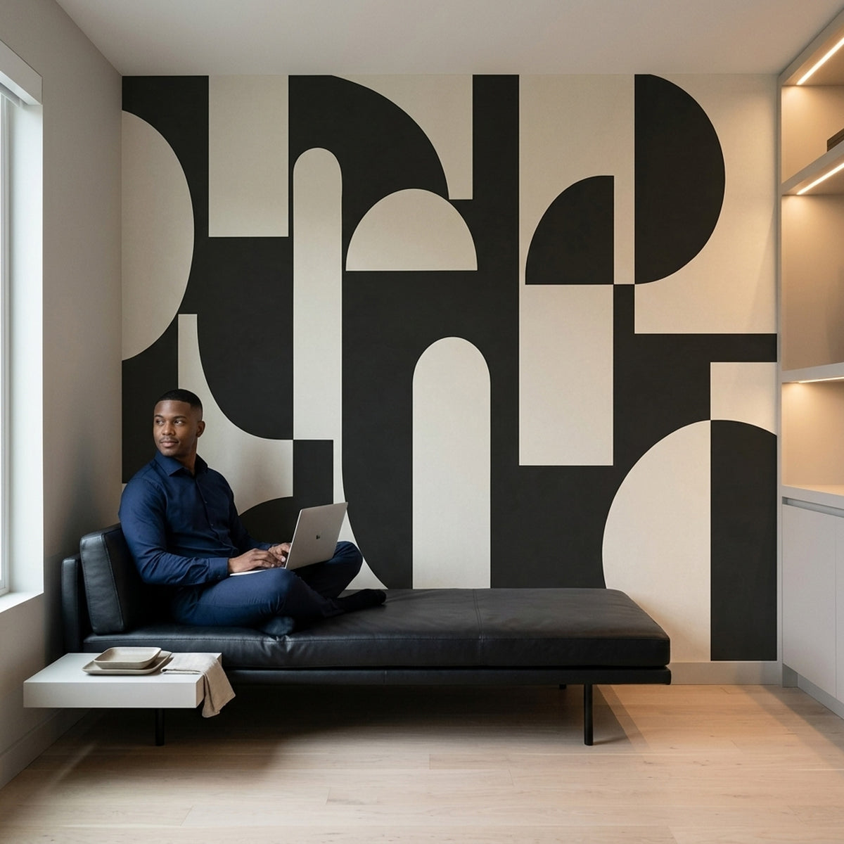 Geometric Arches Wallpaper Black And Cream Wall Mural