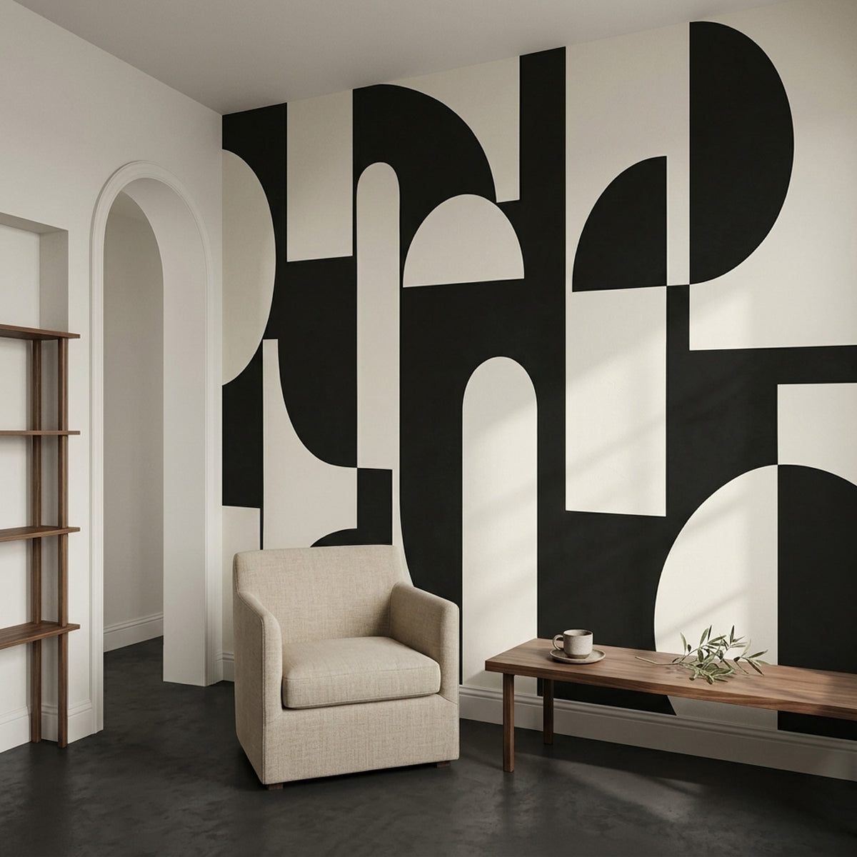Geometric Arches Wallpaper Black And Cream Wall Mural