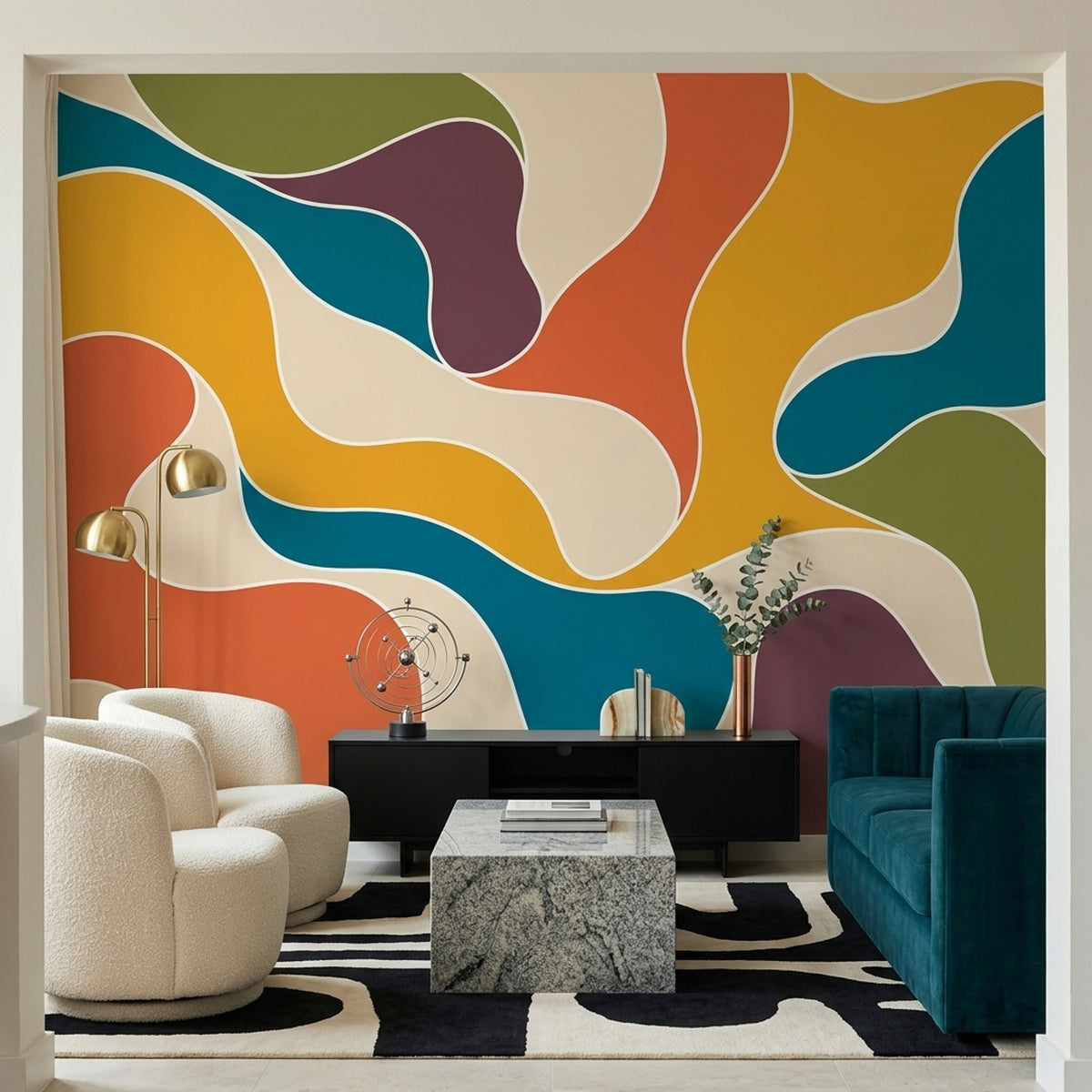 Organic Color Block Wallpaper Mid Century Modern Wall Mural