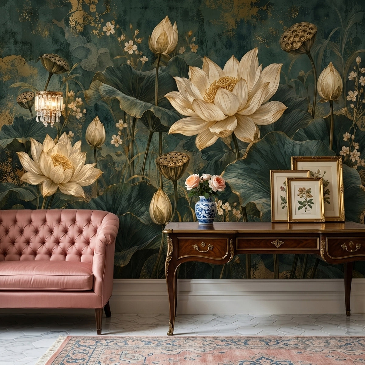 Lotus Flowers Wallpaper Dark Floral Wall Mural