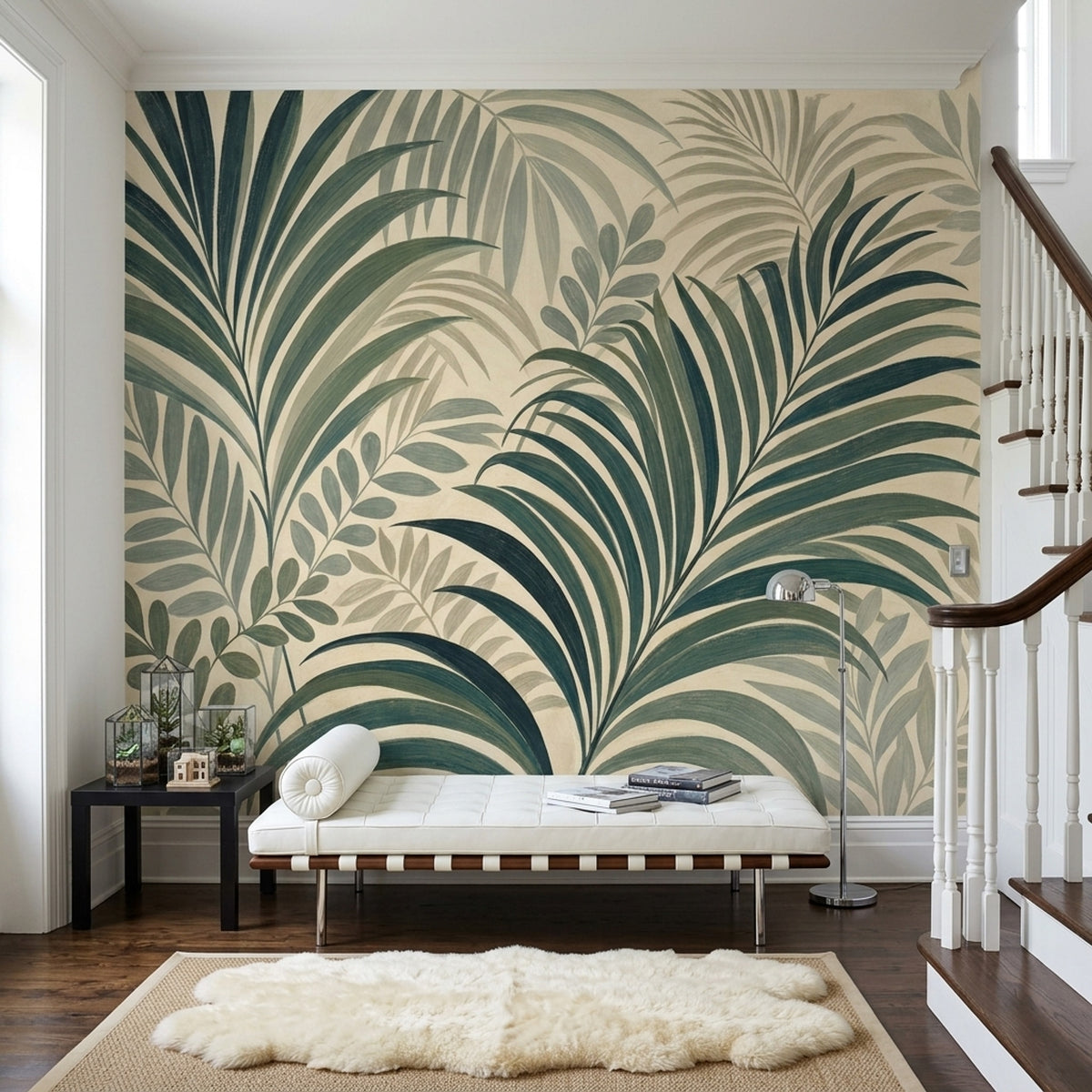 Layered Palm Leaves Wallpaper Cream Botanical Wall Mural
