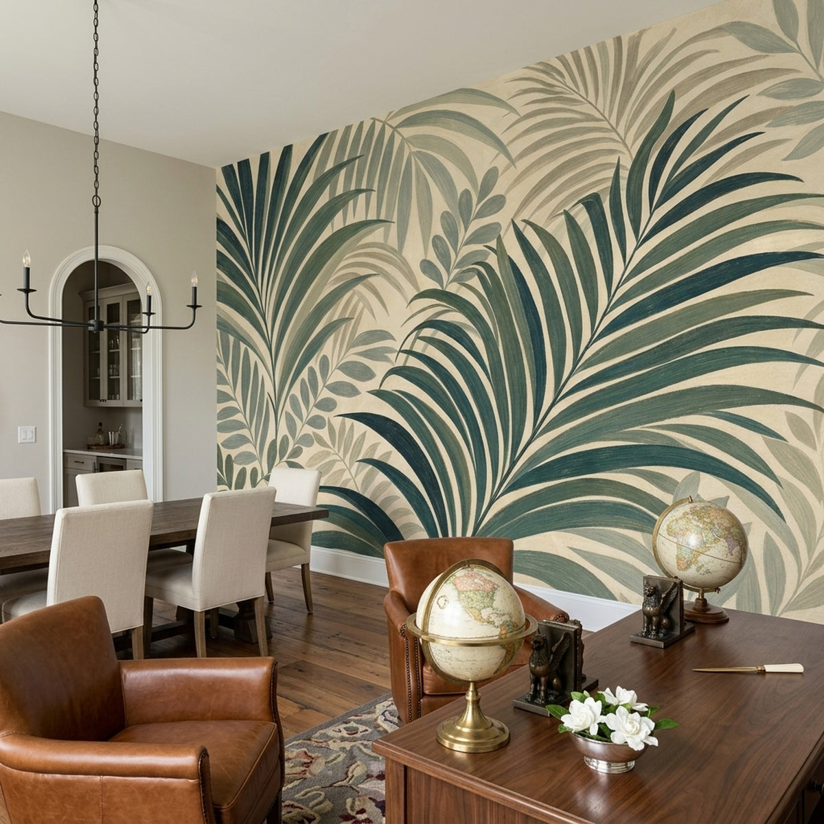 Layered Palm Leaves Wallpaper Cream Botanical Wall Mural