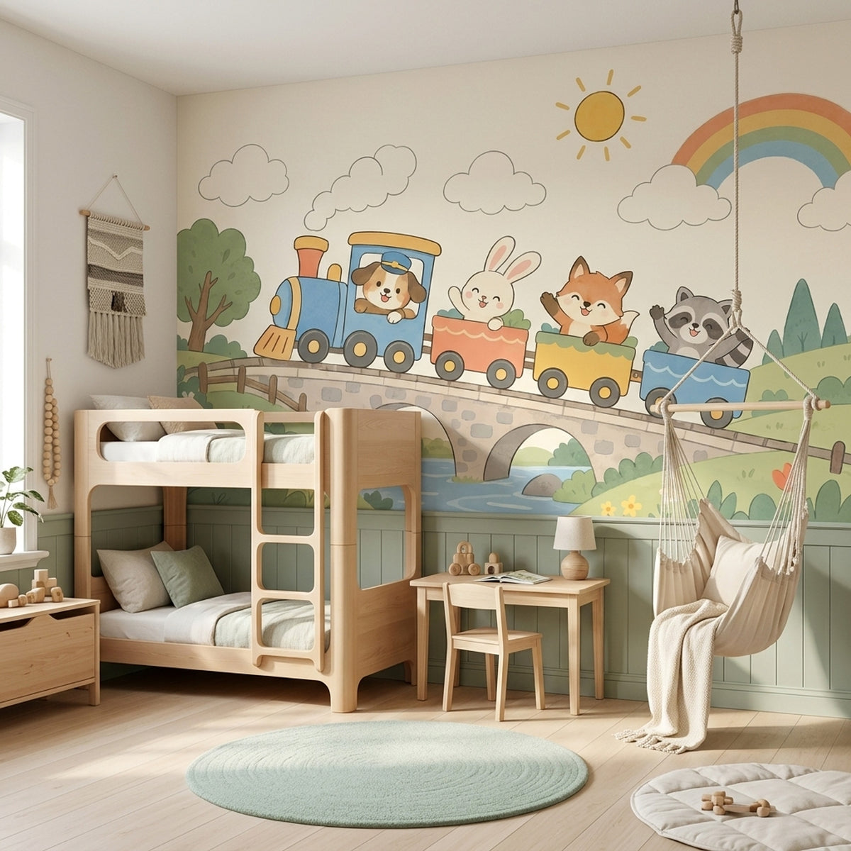 Cute Animal Train Wallpaper Pastel Storybook Wall Mural