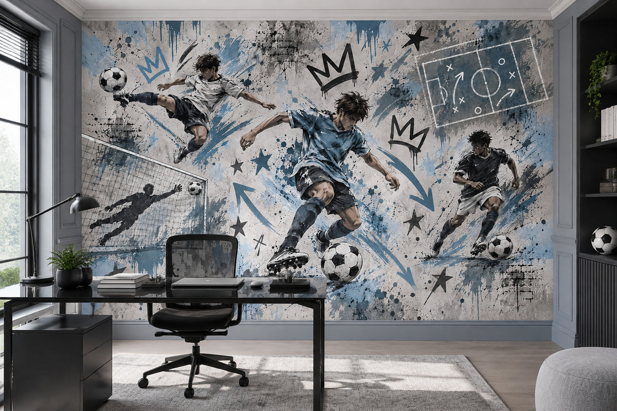 Graffiti Soccer Players Wallpaper Urban Sports Wall Mural