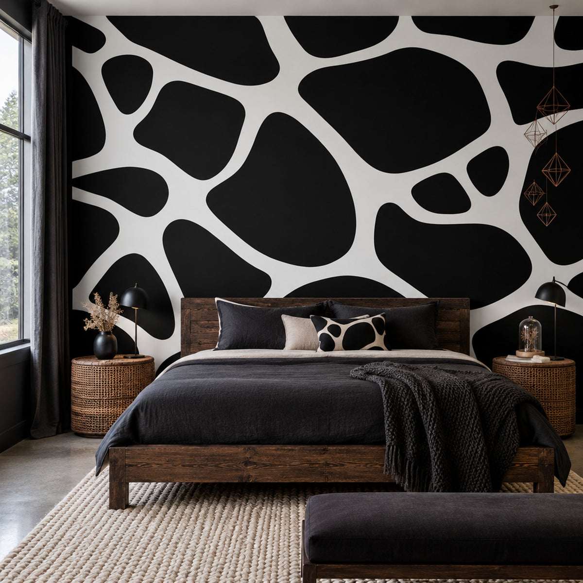 Black And White Abstract Spots Wallpaper Organic Shapes Wall Mural