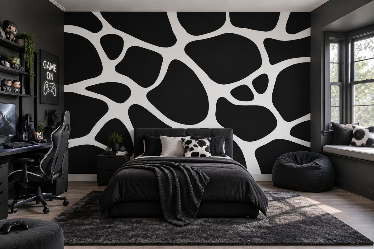Black And White Abstract Spots Wallpaper Organic Shapes Wall Mural