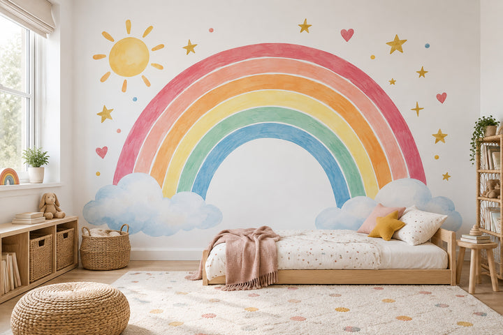Watercolor Rainbow Wallpaper Pastel Clouds Wall Mural