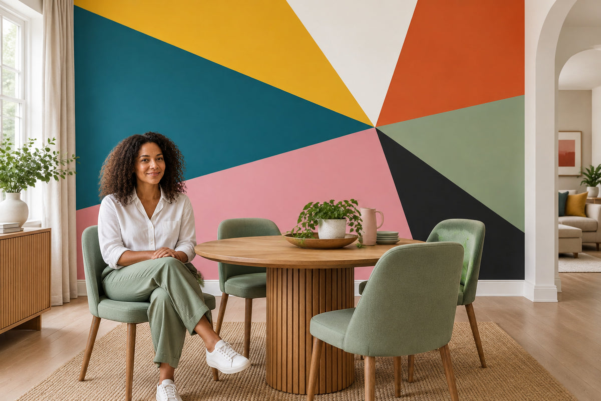 Abstract Geometric Burst Wallpaper Mid Century Modern Color Block Wall Mural