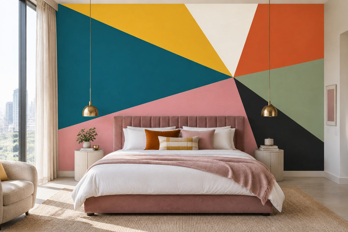 Abstract Geometric Burst Wallpaper Mid Century Modern Color Block Wall Mural
