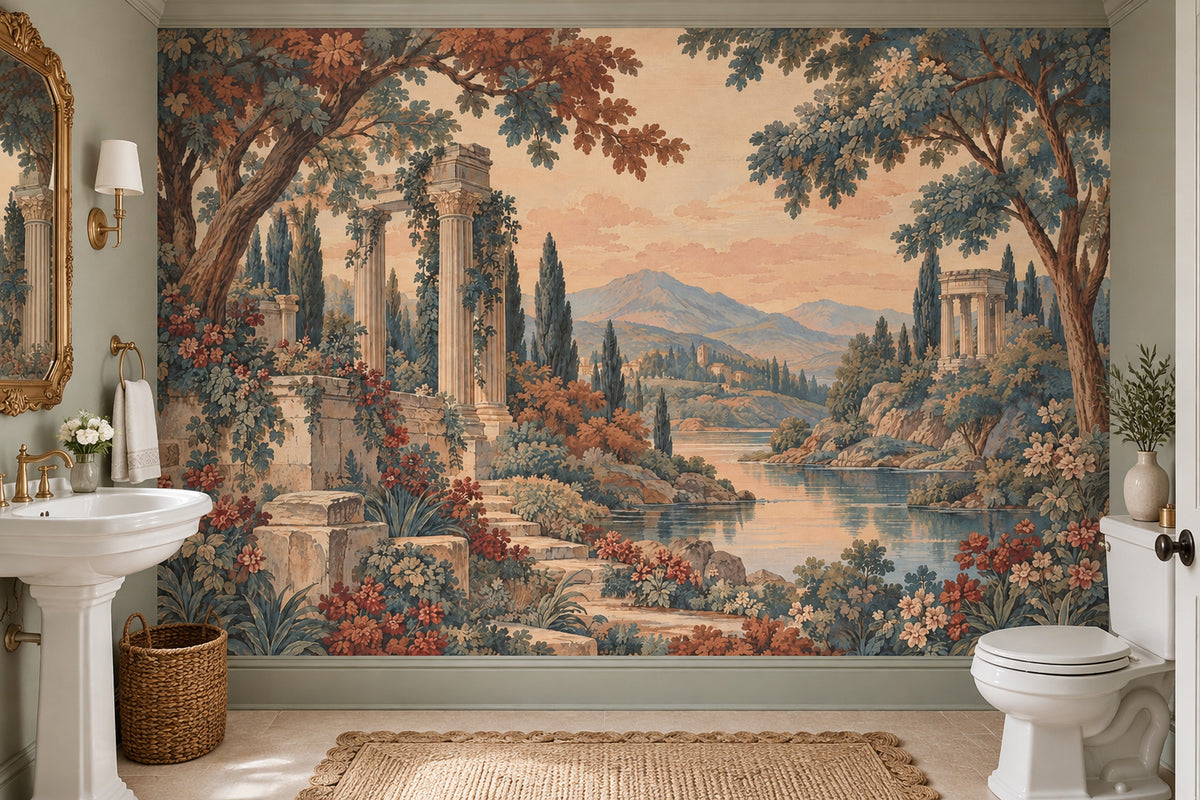 Classical Ruins Landscape Wallpaper Sunset River Wall Mural