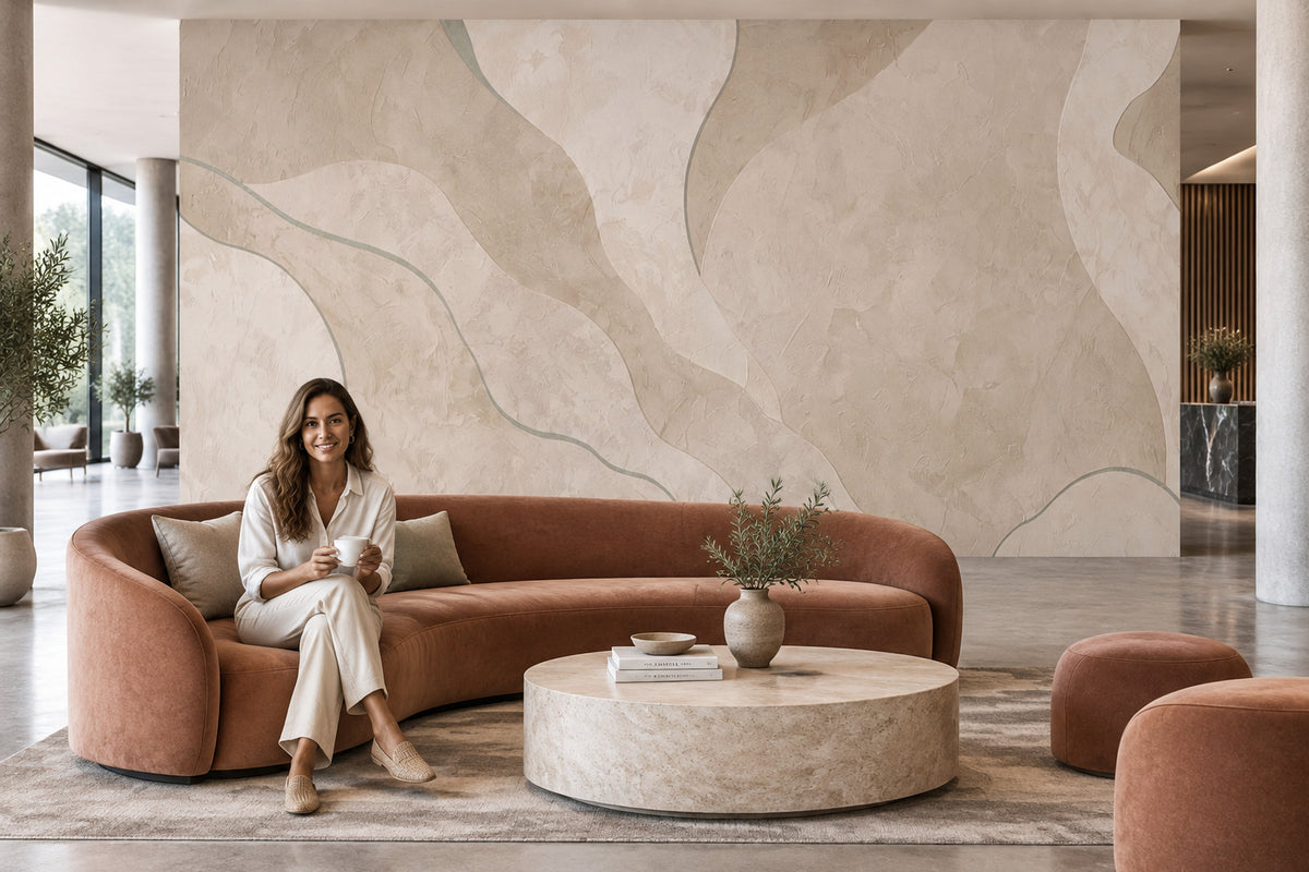 Organic Plaster Texture Wallpaper Neutral Abstract Lines Wall Mural