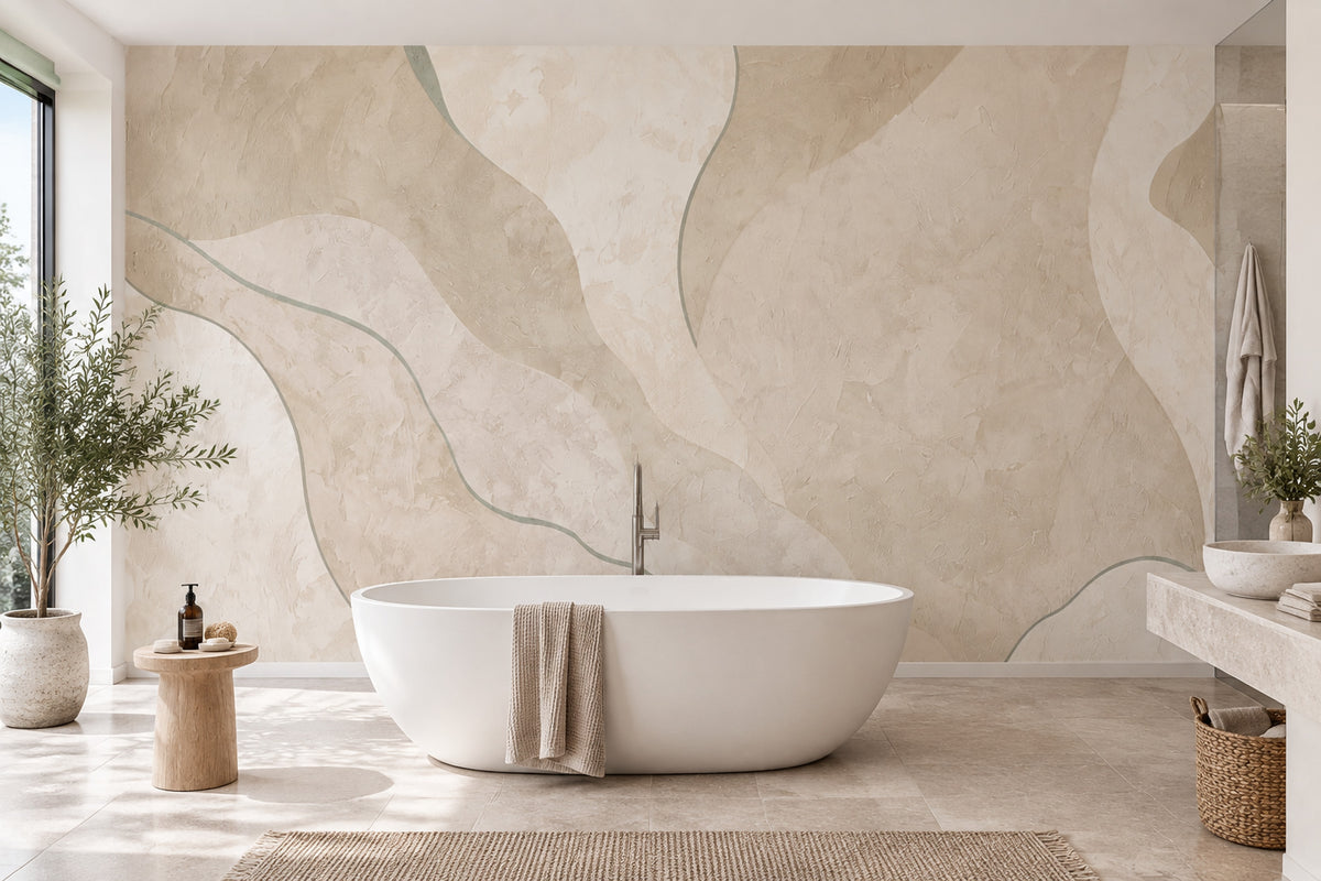 Organic Plaster Texture Wallpaper Neutral Abstract Lines Wall Mural