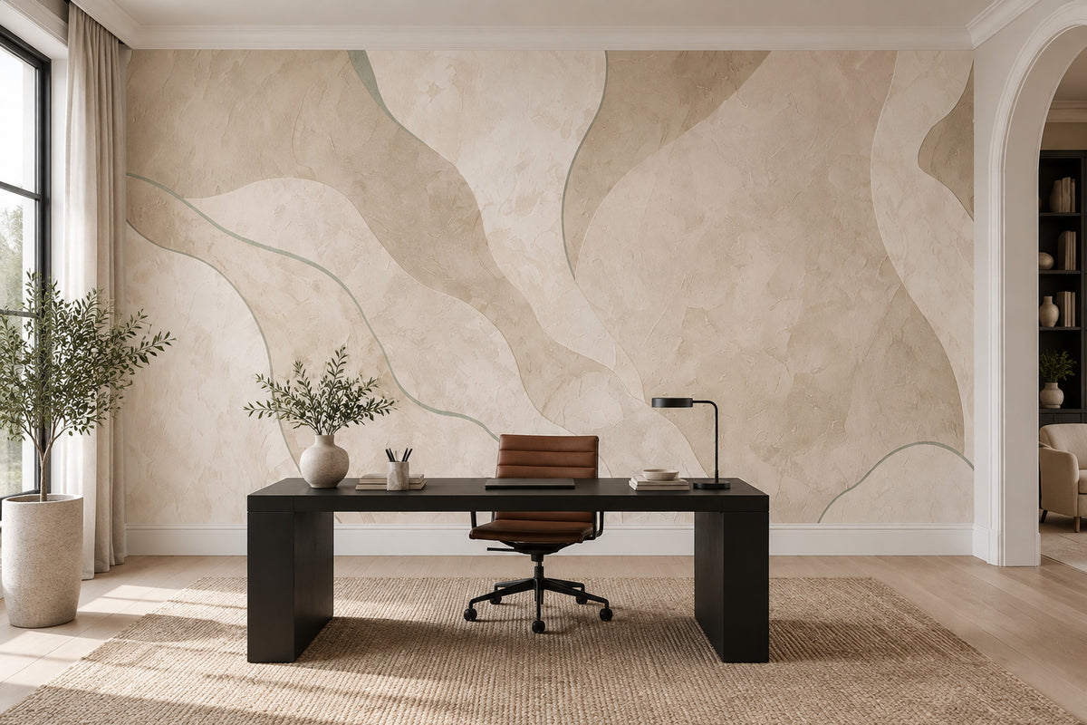 Organic Plaster Texture Wallpaper Neutral Abstract Lines Wall Mural