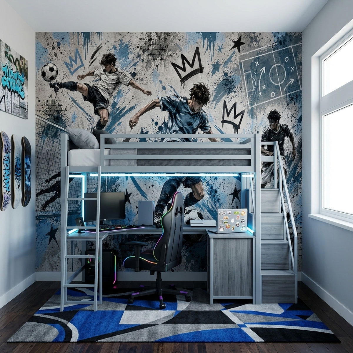 Graffiti Soccer Players Wallpaper Urban Sports Wall Mural