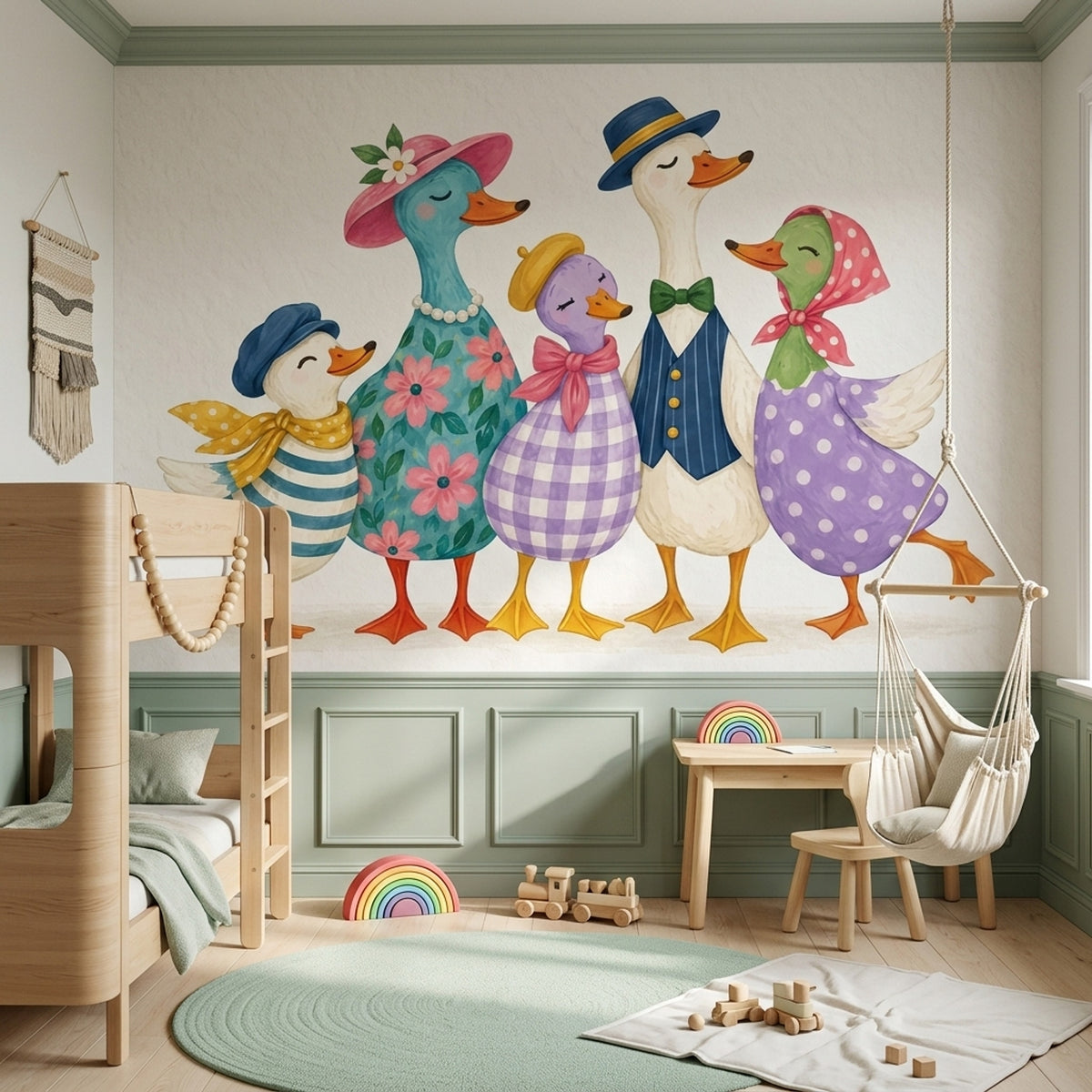 Whimsical Ducks Wallpaper Watercolor Garden Wall Mural