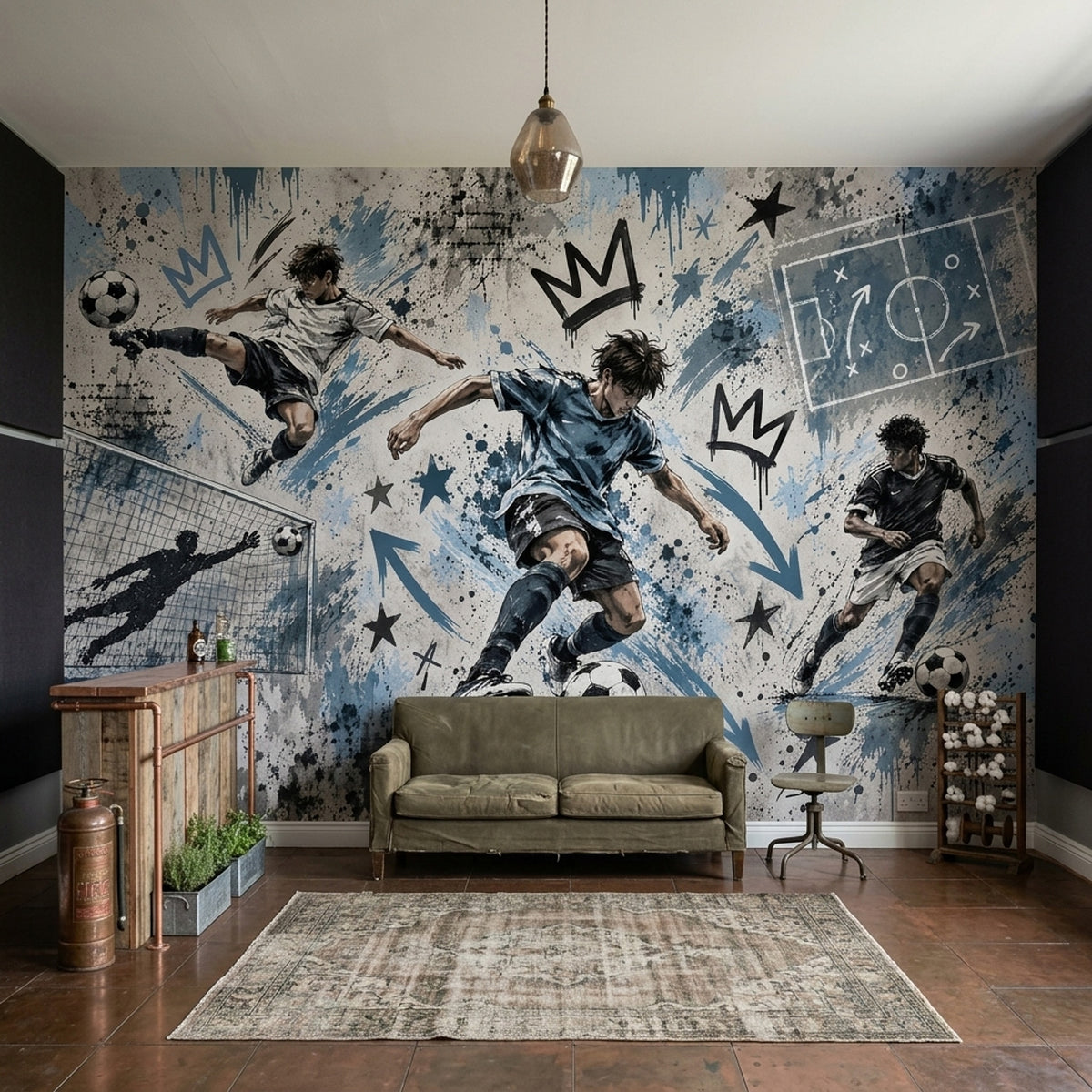 Graffiti Soccer Players Wallpaper Urban Sports Wall Mural