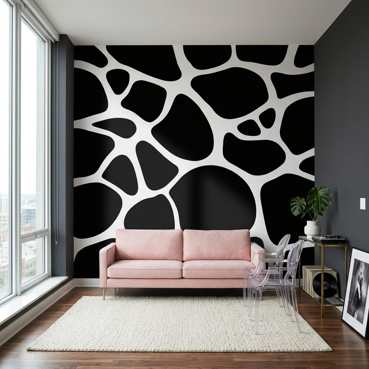 Black And White Abstract Spots Wallpaper Organic Shapes Wall Mural