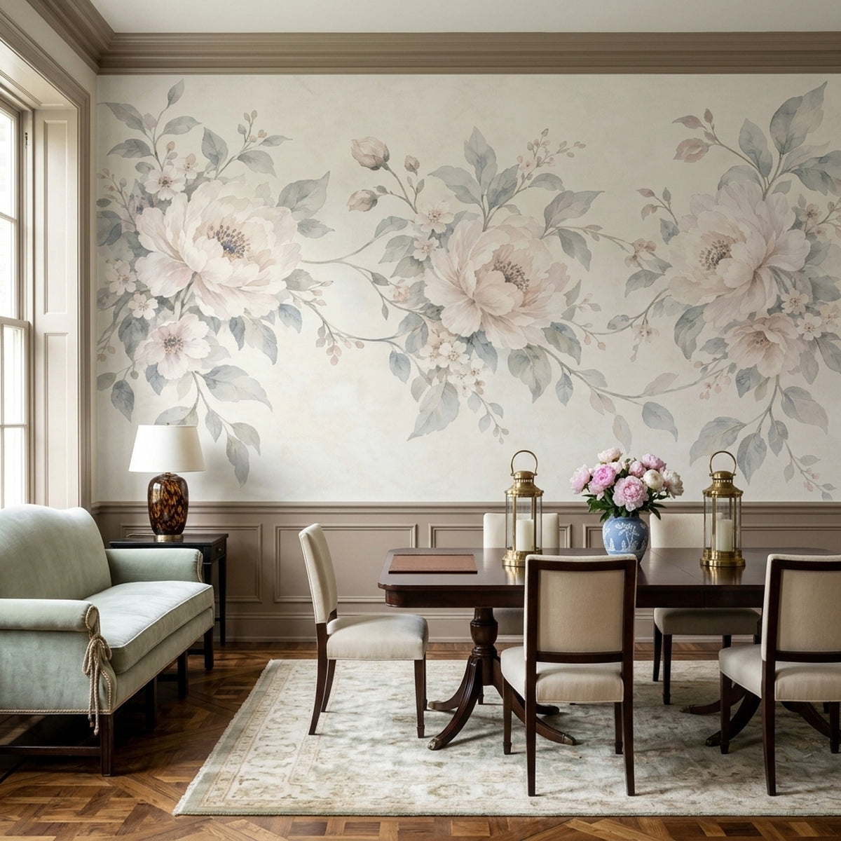 Watercolor Peonies Wallpaper Ivory Botanical Wall Mural