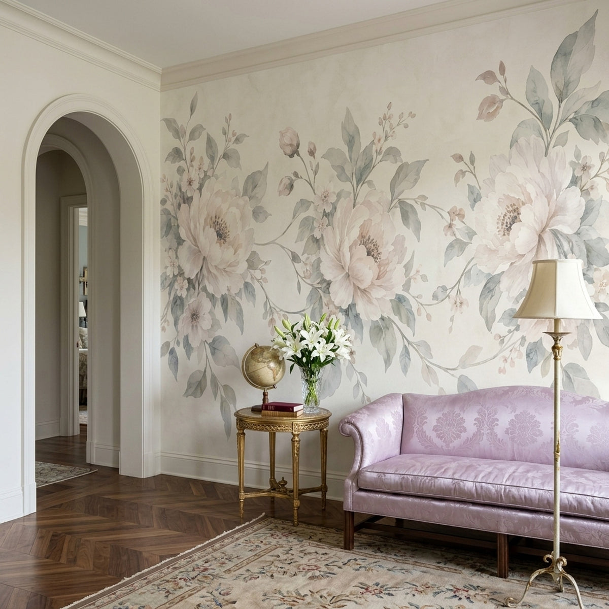 Watercolor Peonies Wallpaper Ivory Botanical Wall Mural