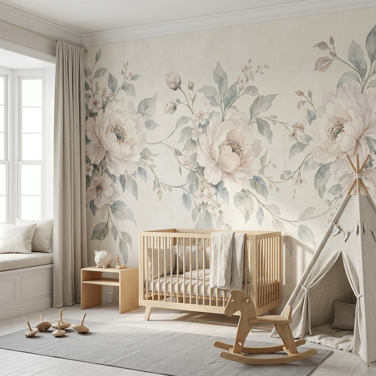 Watercolor Peonies Wallpaper Ivory Botanical Wall Mural