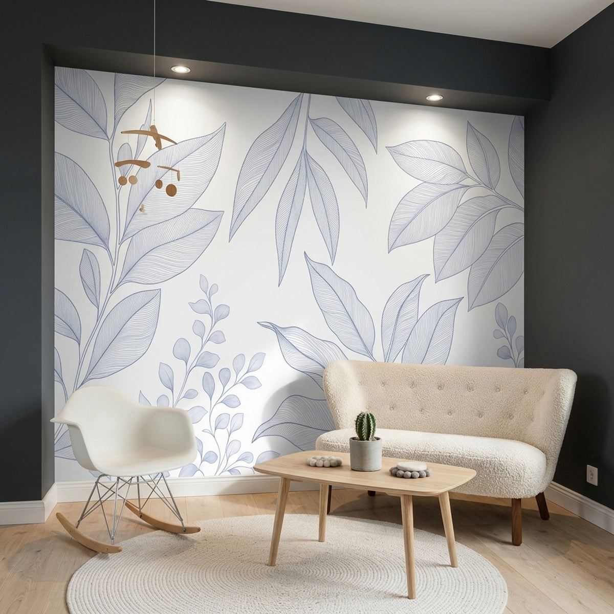 Minimalist Leaf Branches Wallpaper White Background Wall Mural