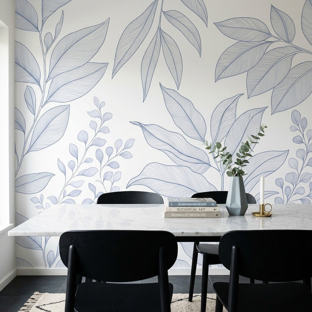 Minimalist Leaf Branches Wallpaper White Background Wall Mural