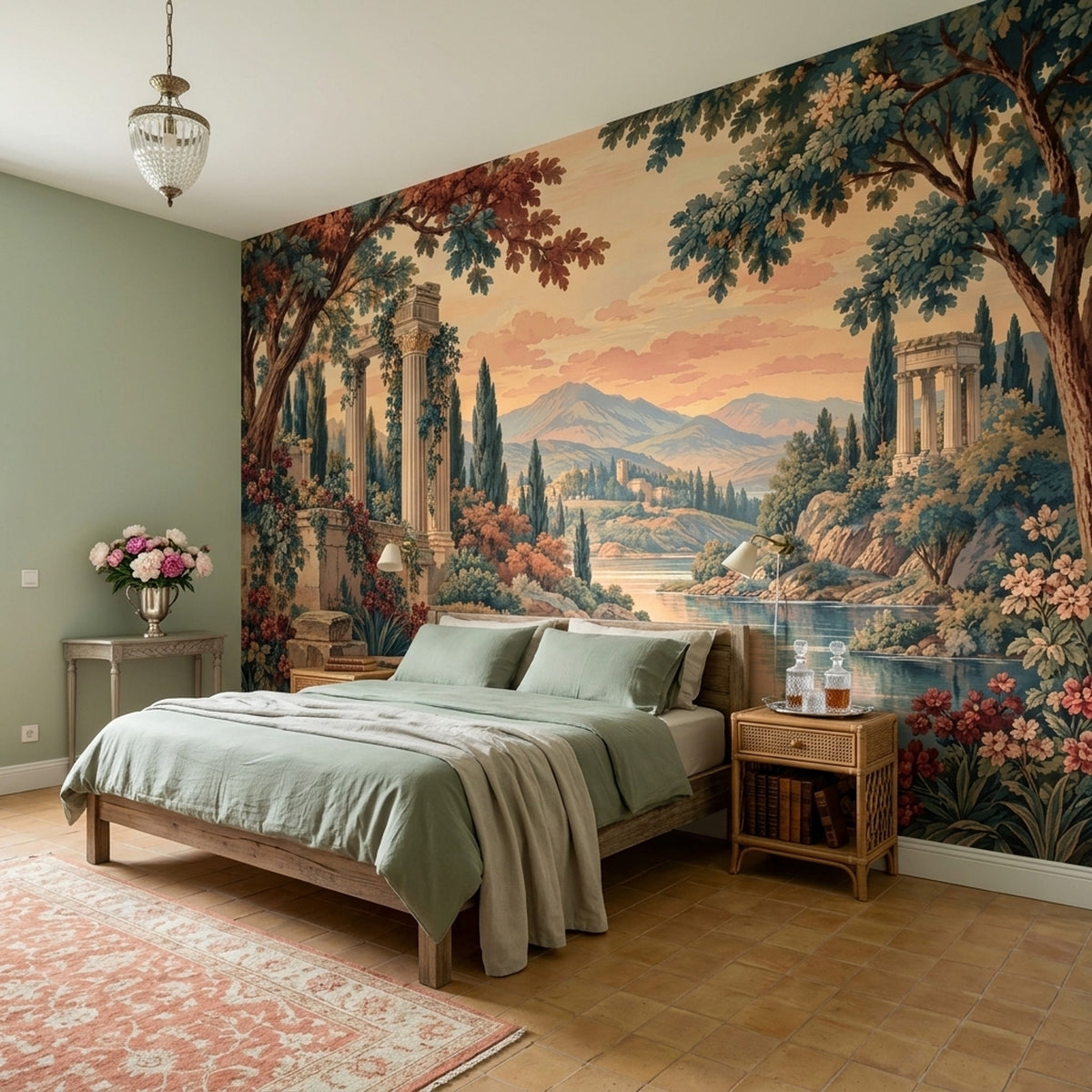 Classical Ruins Landscape Wallpaper Sunset River Wall Mural