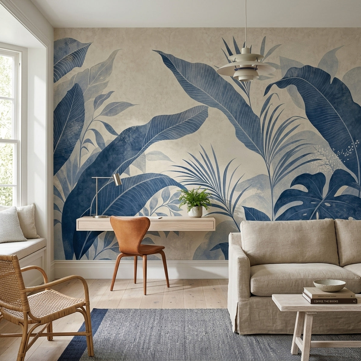 Tropical Leaves Wallpaper Grunge Texture Wall Mural