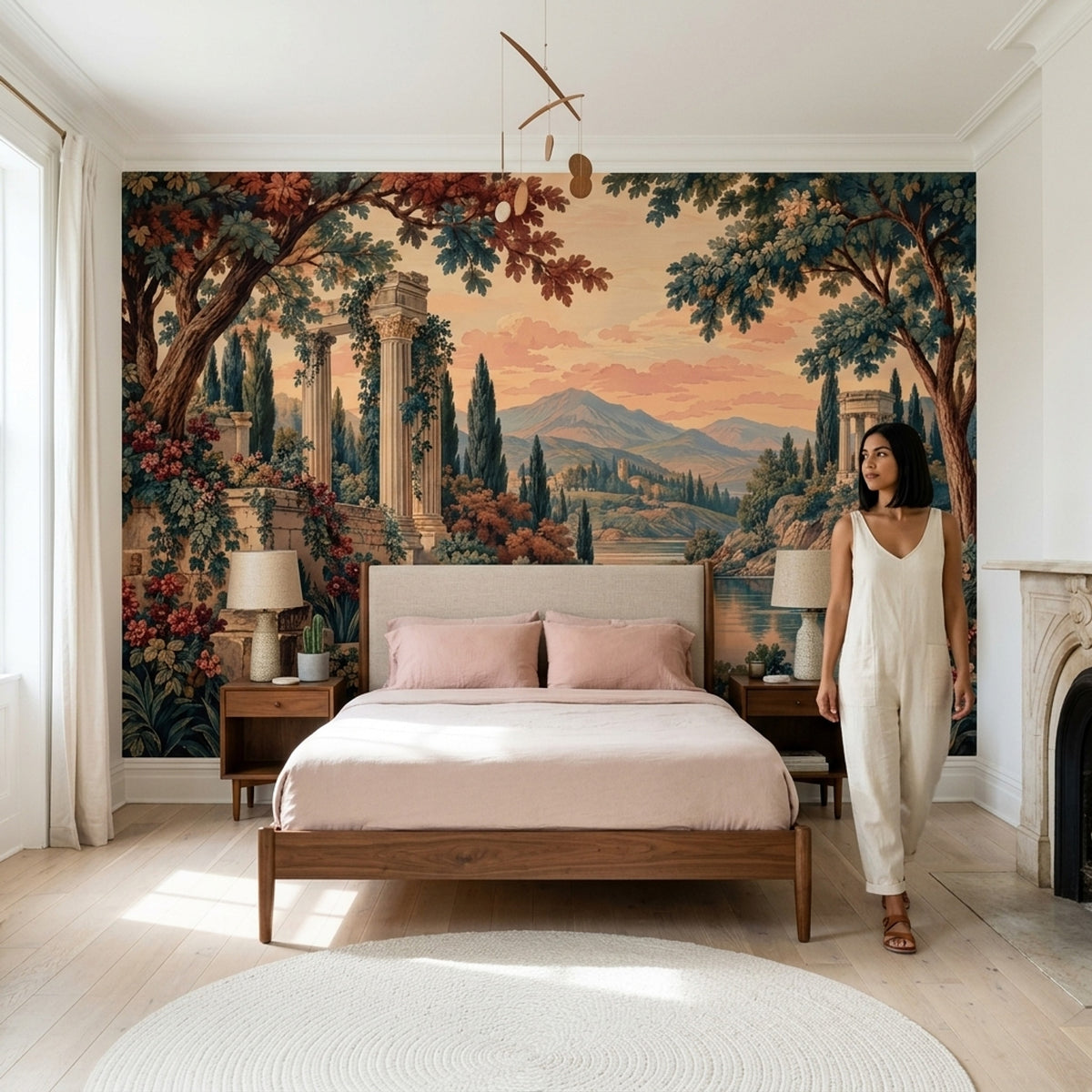 Classical Ruins Landscape Wallpaper Sunset River Wall Mural