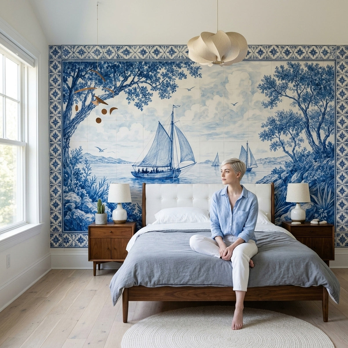 Sailboat Seascape Wallpaper Vintage Tile Border Wall Mural
