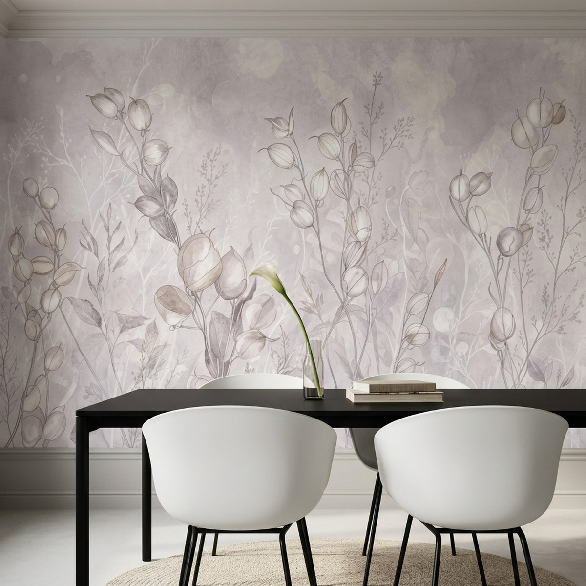 Delicate Botanical Stems Wallpaper Watercolor Line Art Wall Mural