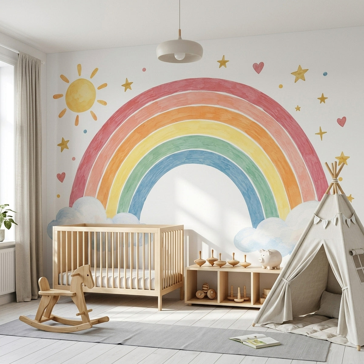 Watercolor Rainbow Wallpaper Pastel Clouds Wall Mural