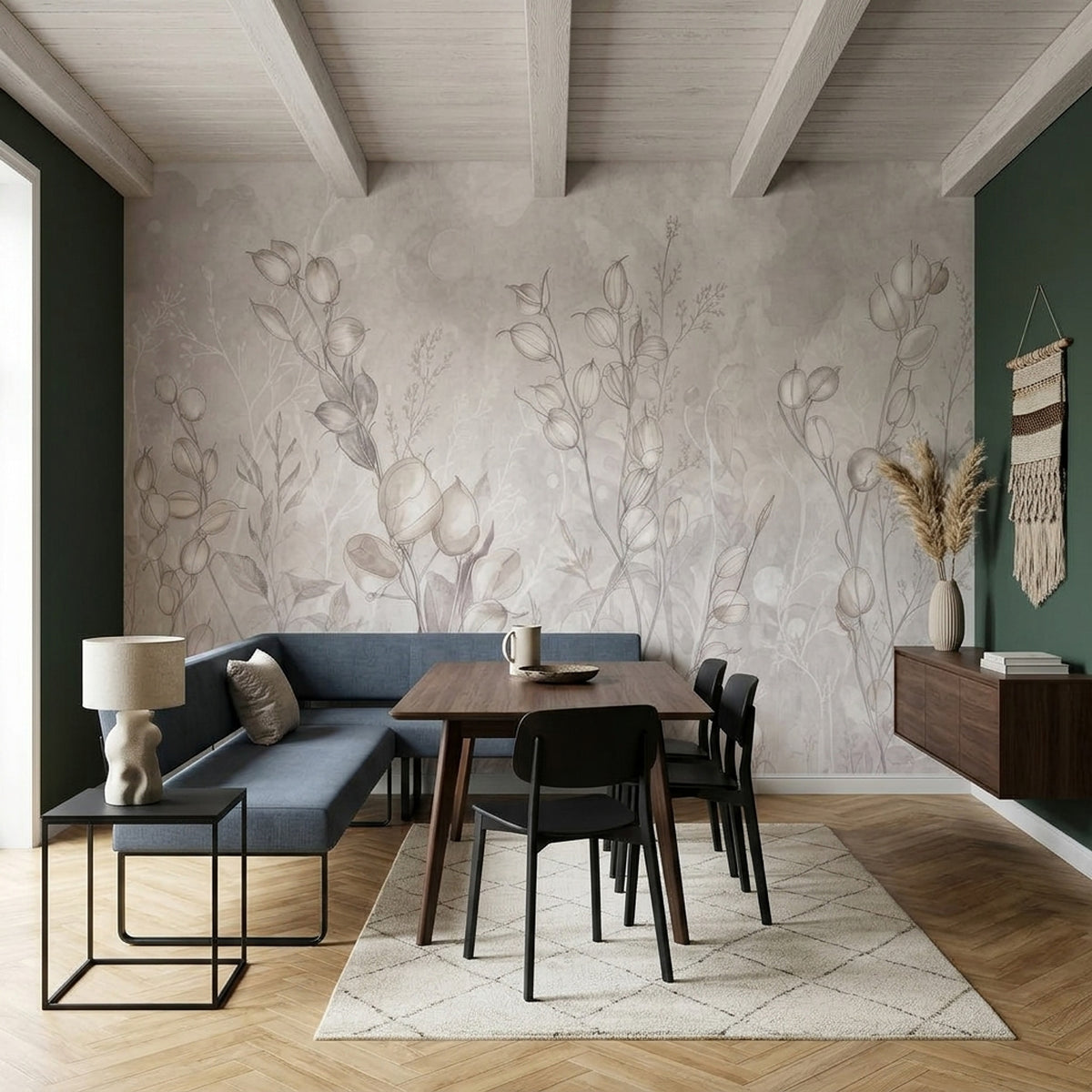 Delicate Botanical Stems Wallpaper Watercolor Line Art Wall Mural