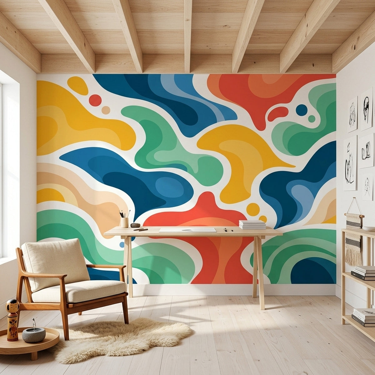 Colorful Organic Shapes Wallpaper Modern Abstract Wall Mural