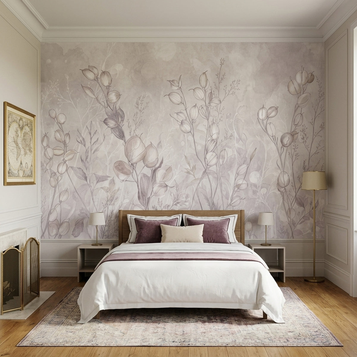 Delicate Botanical Stems Wallpaper Watercolor Line Art Wall Mural