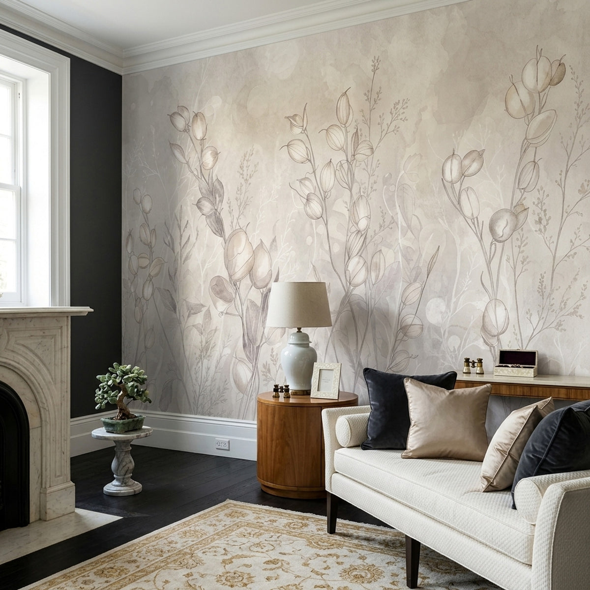 Delicate Botanical Stems Wallpaper Watercolor Line Art Wall Mural