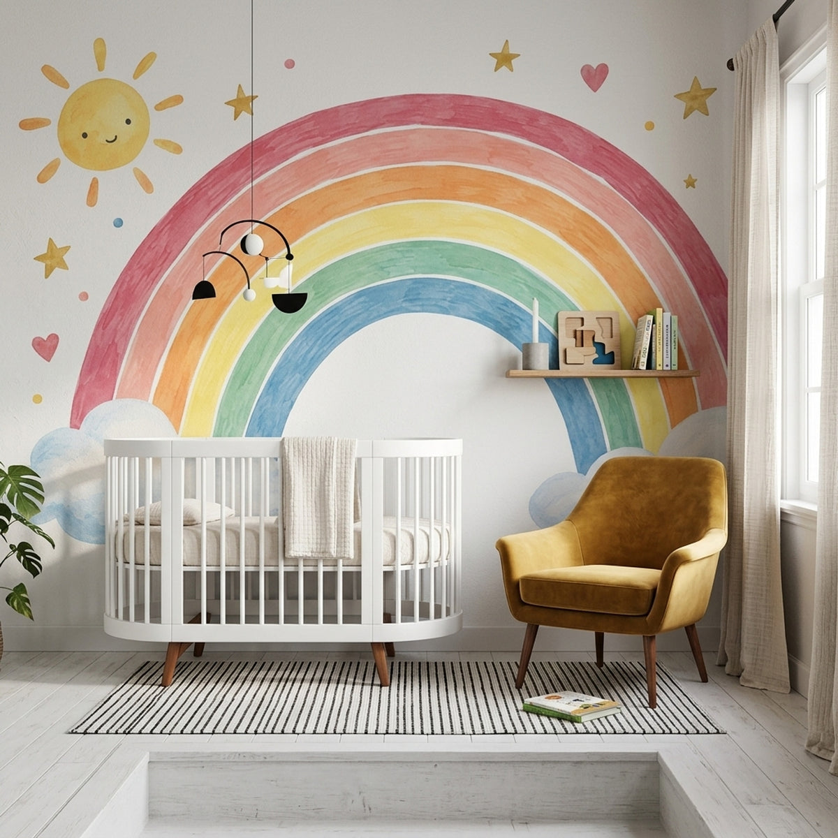 Watercolor Rainbow Wallpaper Pastel Clouds Wall Mural