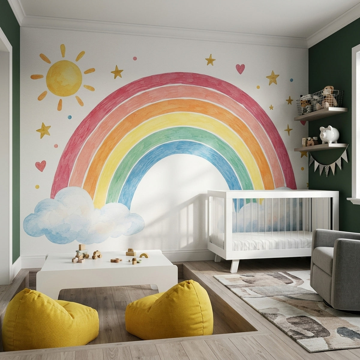 Watercolor Rainbow Wallpaper Pastel Clouds Wall Mural