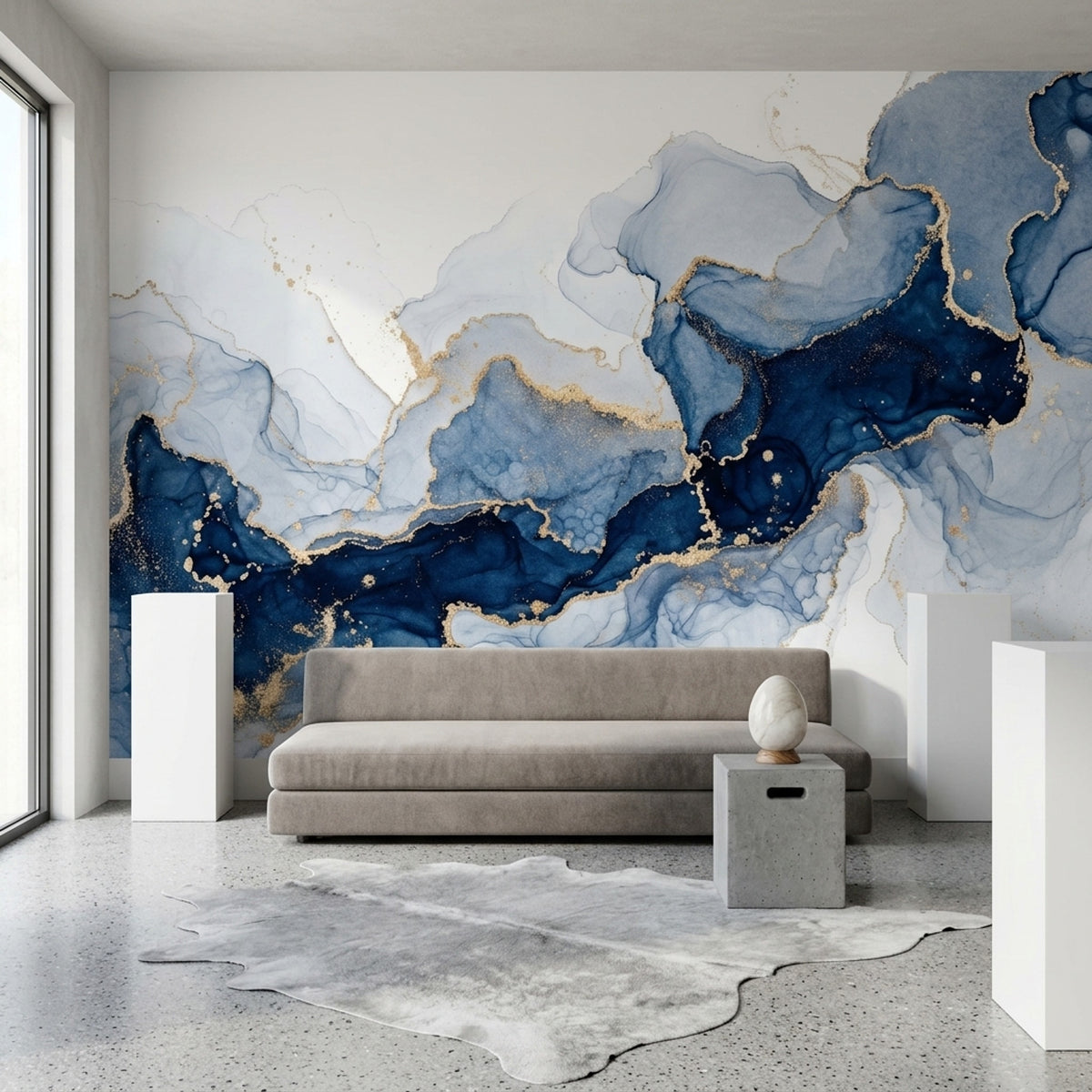 Blue Ink Marble Wallpaper Gold Vein Wall Mural