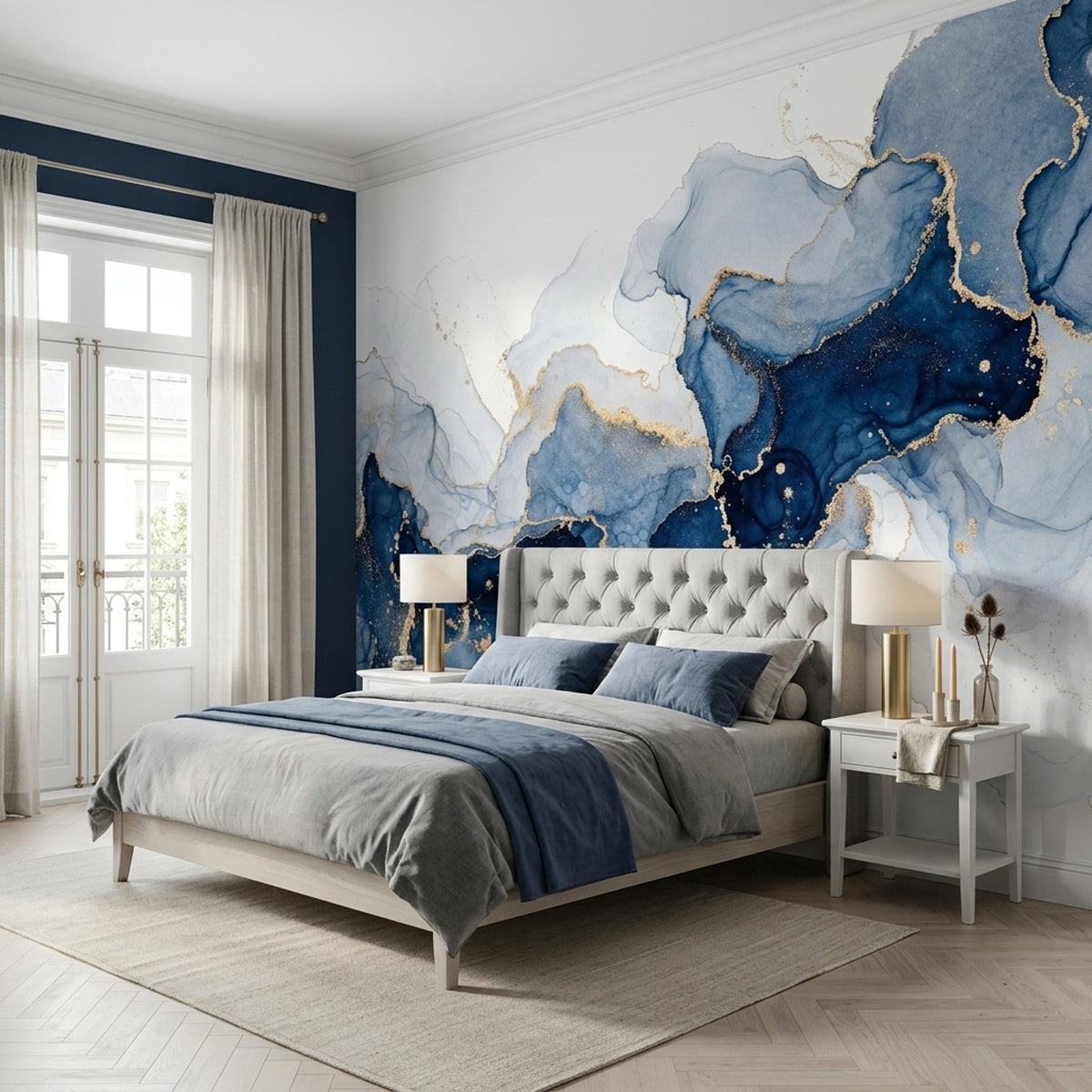 Blue Ink Marble Wallpaper Gold Vein Wall Mural