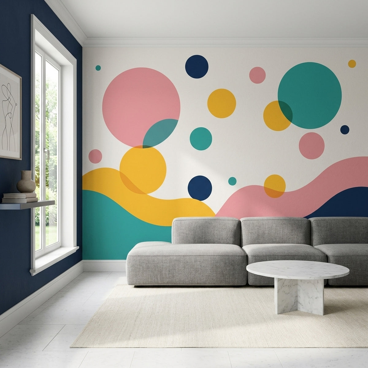 Colorful Abstract Circles Wallpaper Mid Century Modern Wall Mural